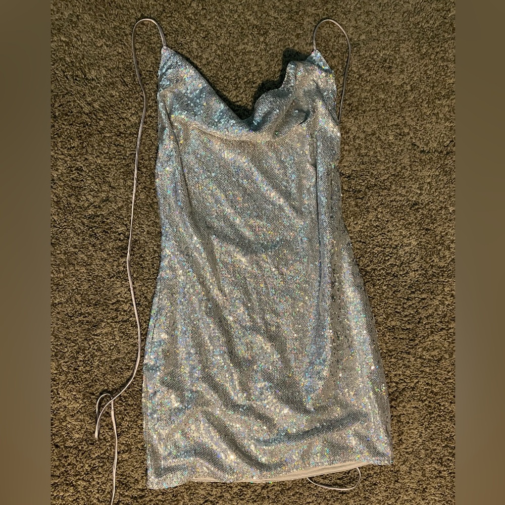 Fashion Nova Silver Sequin Glitter Dress
